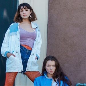 White and blue windbreaker jacket